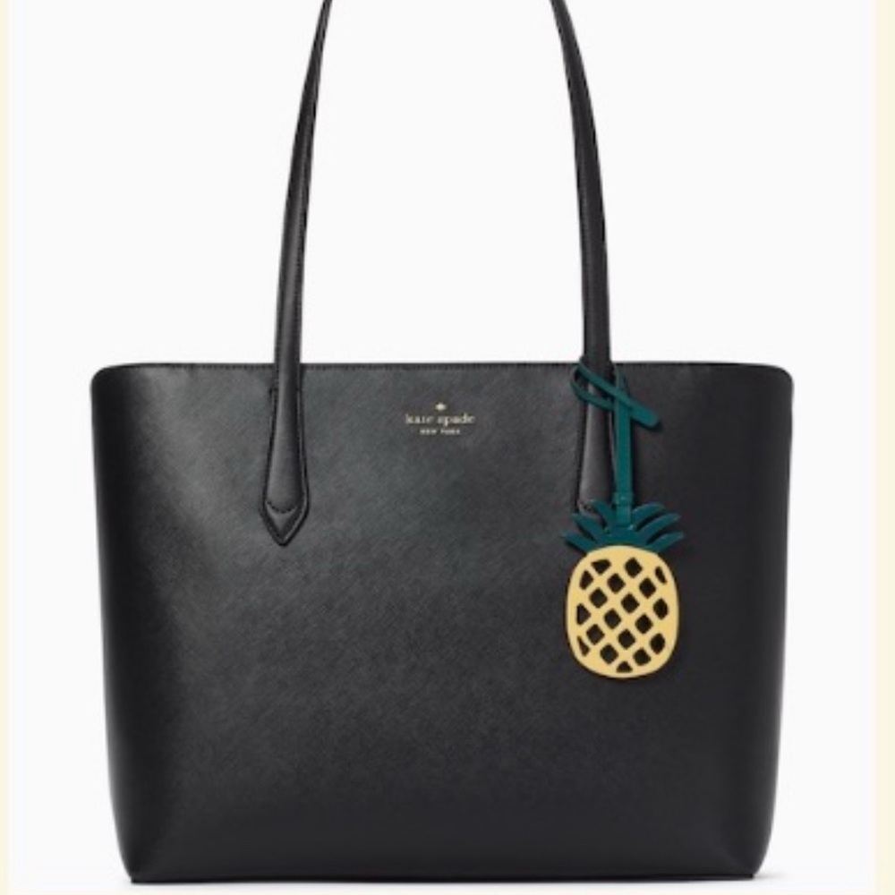 Kate Spade Marlee Black Tote with Pineapple Charm New